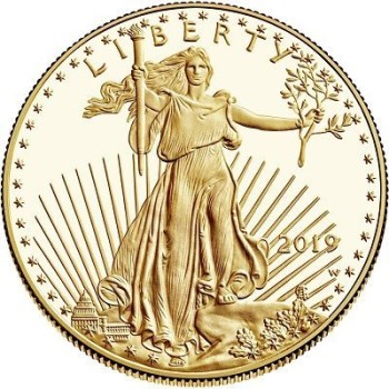 Awers 1-uncjowej, złotej monety "Amerykański orzeł".
